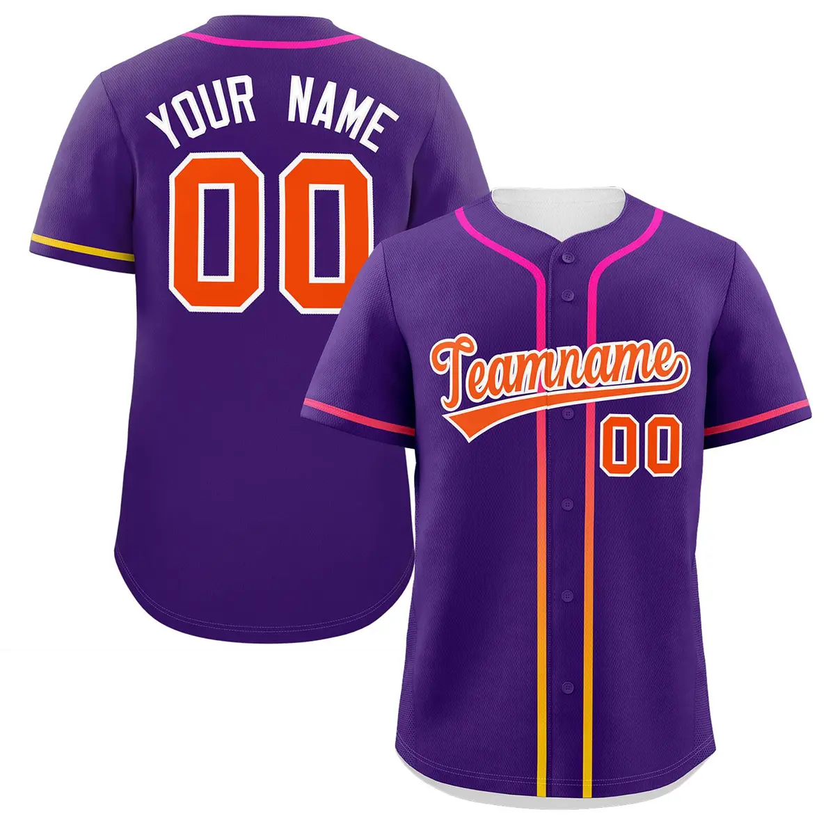 Purple Orange Gradient Ribbed Authentic Baseball Jersey