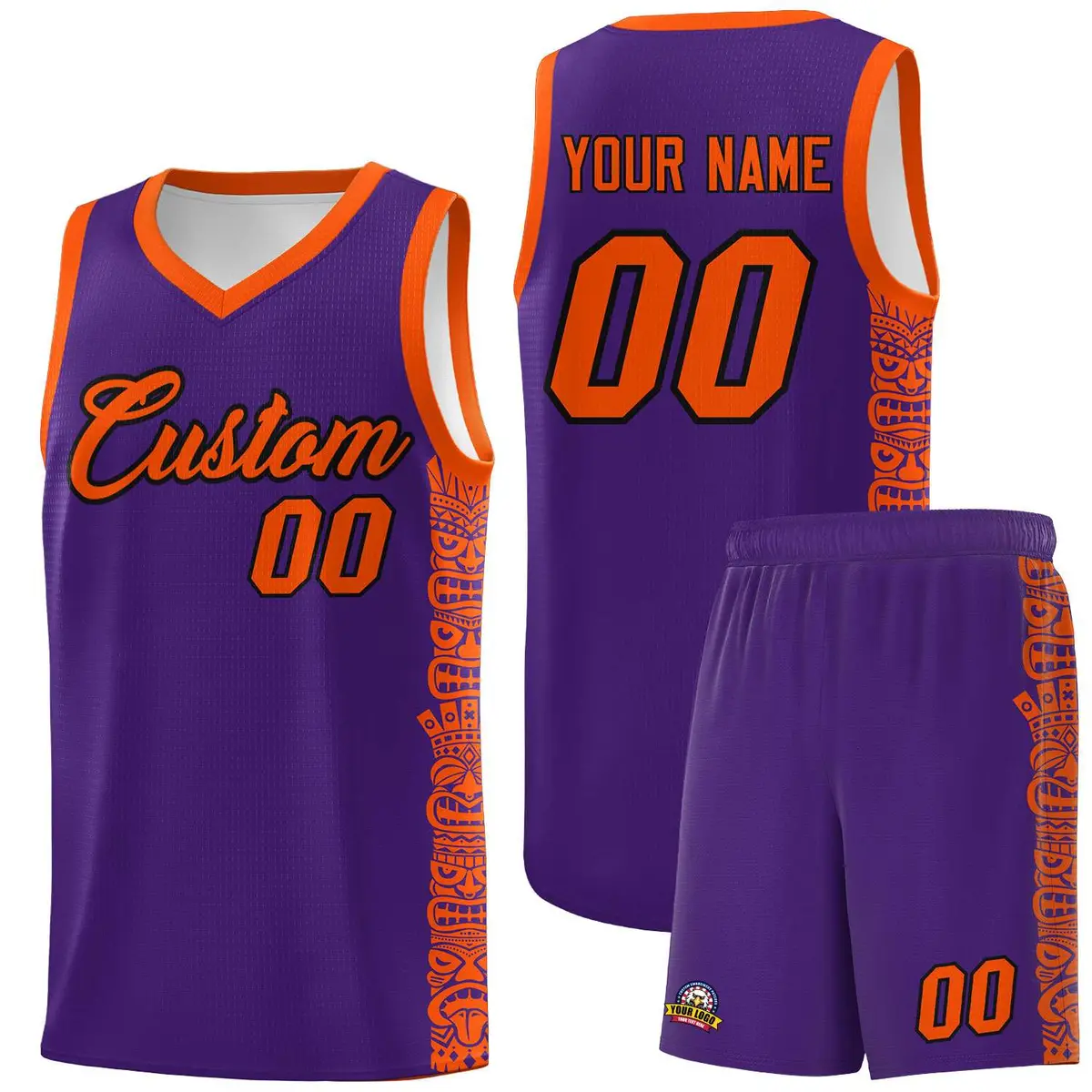 Purple Orange Indians Pattern Basketball Jersey