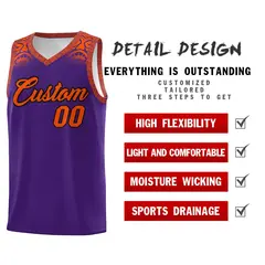 Purple Orange Indians Print Basketball Uniform Jersey 2