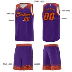 Purple Orange Indians Print Basketball Uniform Jersey 5