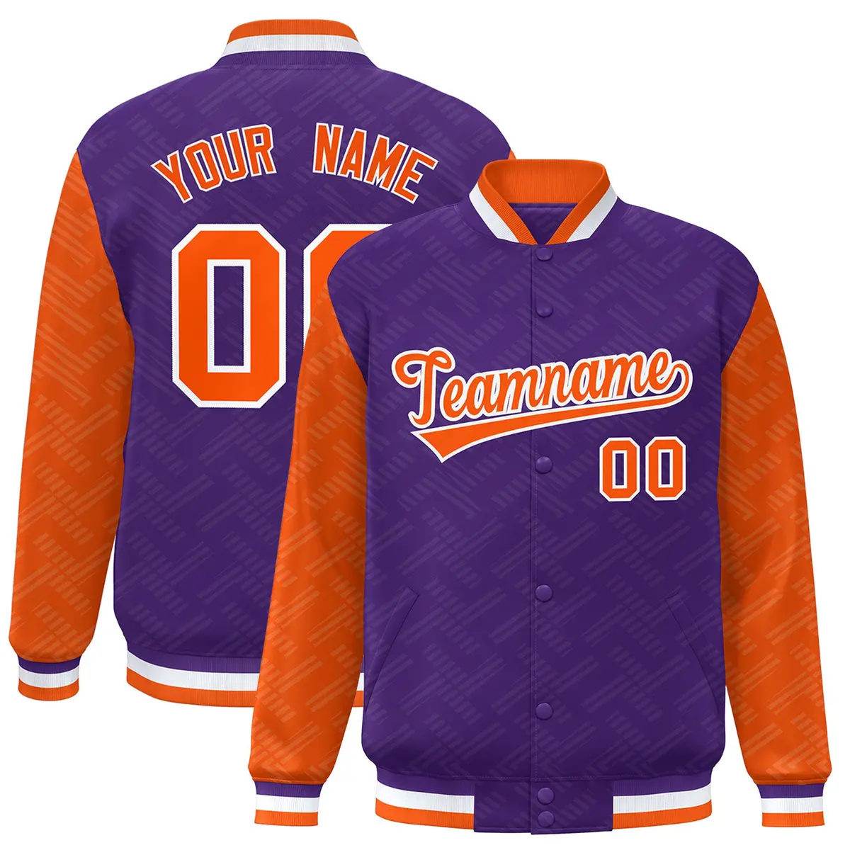 Purple Orange L Pattern Raglan Sleeves Varsity Letterman Jacket