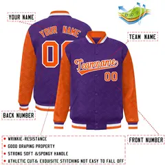 Purple Orange L Pattern Raglan Sleeves Varsity Letterman Jacket 2