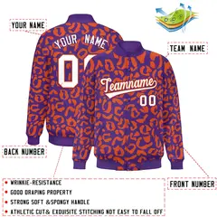 Purple Orange Leopard Graffiti Varsity Letterman Jacket 2