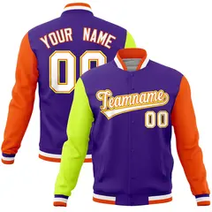 Purple Orange-Neon Green Full-Snap Raglan Letterman Jacket 1