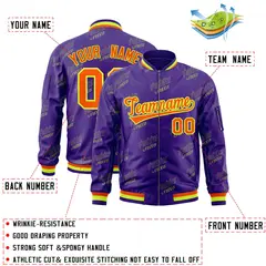 Purple Orange-Neon Green Full-Zip Varsity Letter Bomber Jacket 2