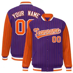 Purple Orange Pinstripe Raglan Full-Snap Letterman Baseball Jacket