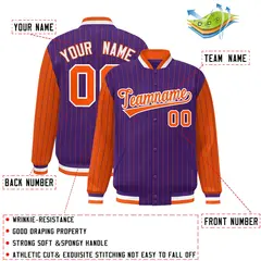 Purple Orange Pinstripe Raglan Full-Snap Letterman Baseball Jacket 2