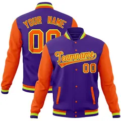 Purple Orange Raglan Full-Snap Varsity Letterman Baseball Jacket