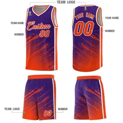 Purple Orange Splash Basketball Kits with Tackle Twill 5