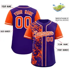 Purple Orange Split Graffiti Raglan Sleeve Baseball Jersey 2
