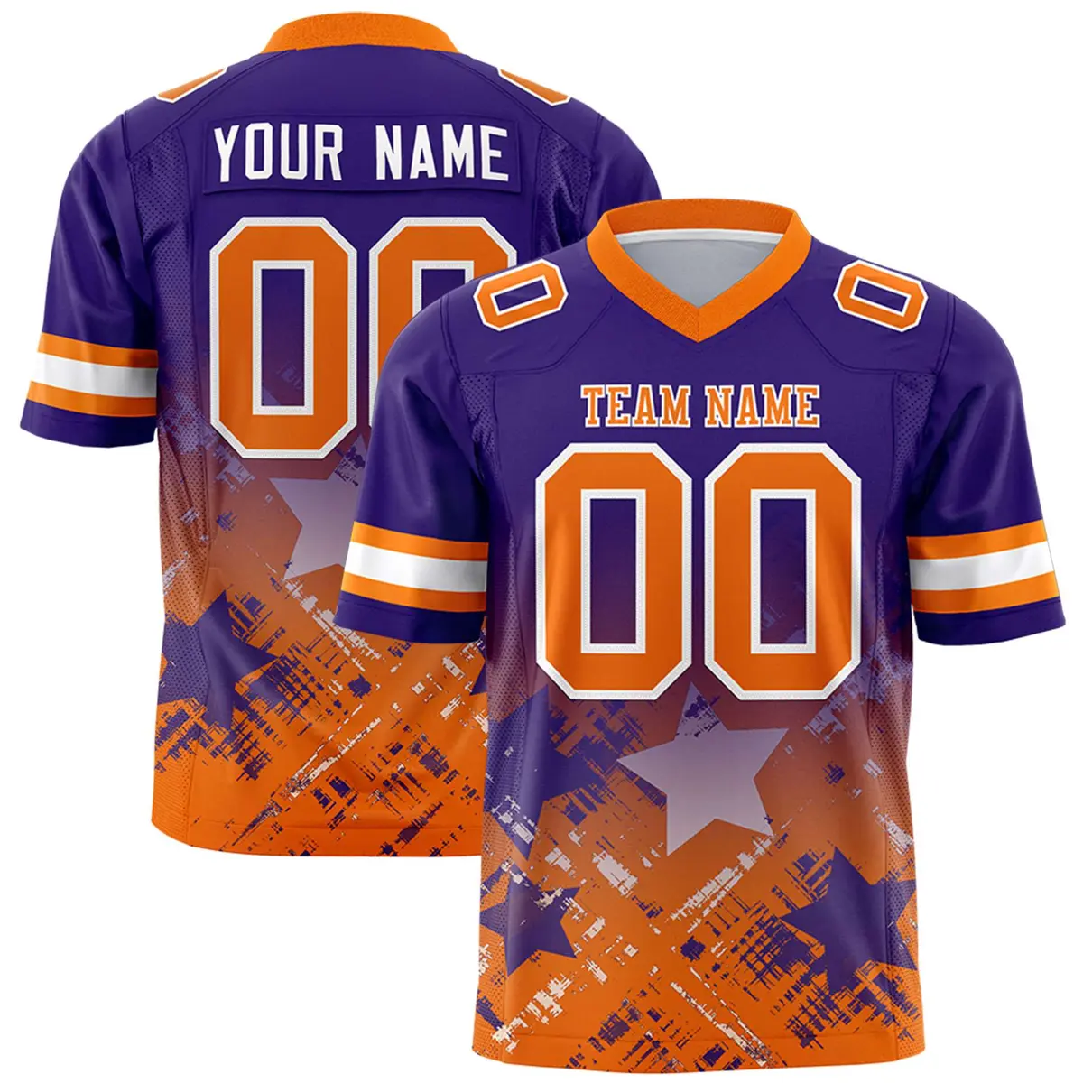 Purple Orange Star Gradient Flag Football Jersey