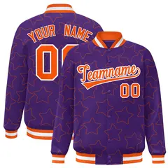 Purple Orange Star Pattern Varsity Full-Snap Letterman Baseball Jacket