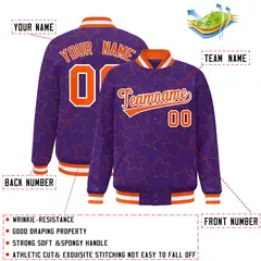 Purple Orange Star Pattern Varsity Full-Snap Letterman Baseball Jacket 2