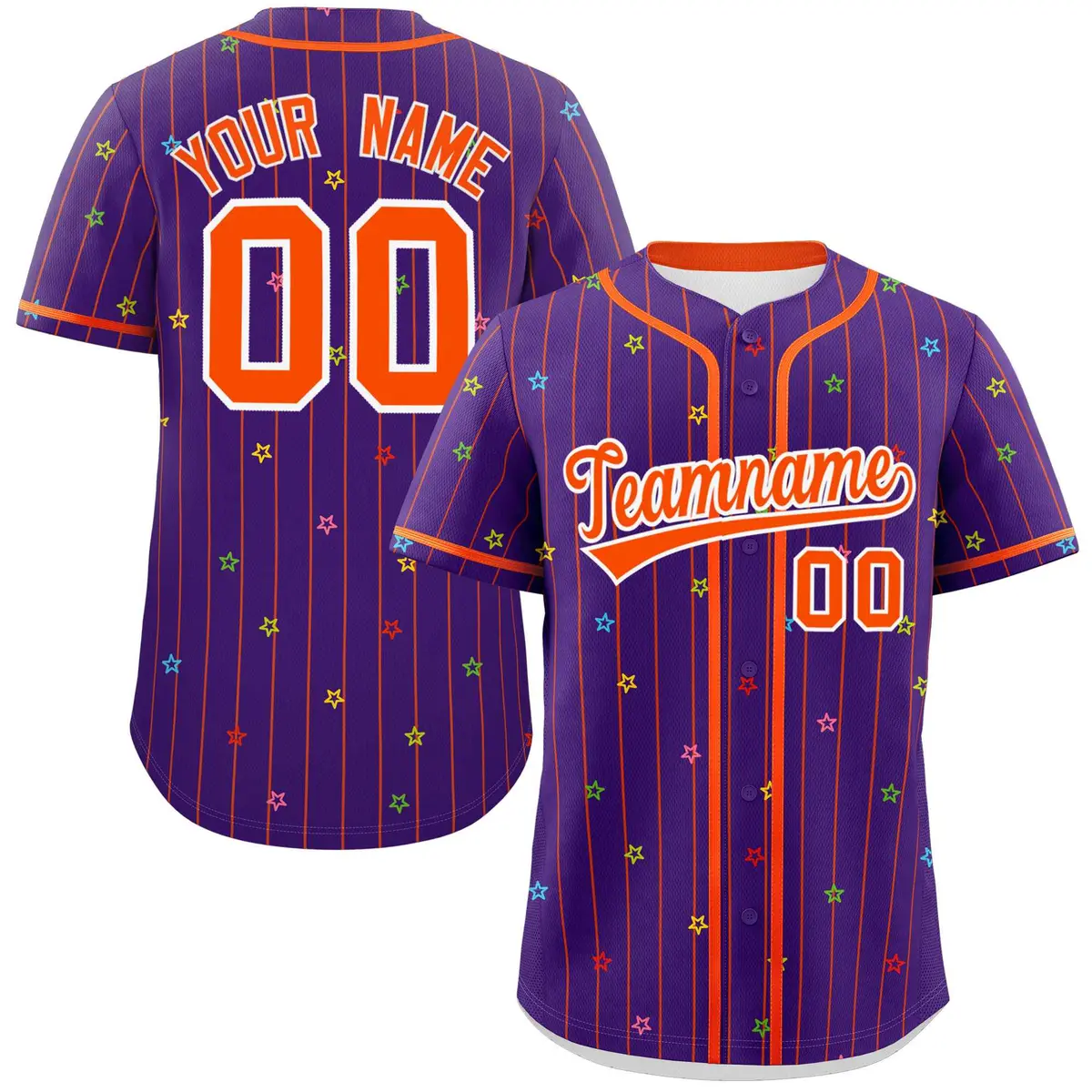 Purple Orange Stripe Star Pattern Authentic Baseball Jersey