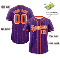 Purple Orange Stripe Star Pattern Authentic Baseball Jersey 2