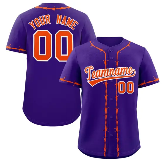 Purple Orange Thorns Ribbed Baseball Jersey