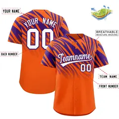 Purple Orange Tiger Stripe Gradient Animal Print Baseball Jersey 2