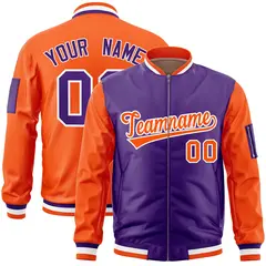 Purple Orange Two-Tone Varsity Letterman Bomber Jacket 1