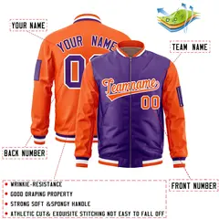 Purple Orange Two-Tone Varsity Letterman Bomber Jacket 2