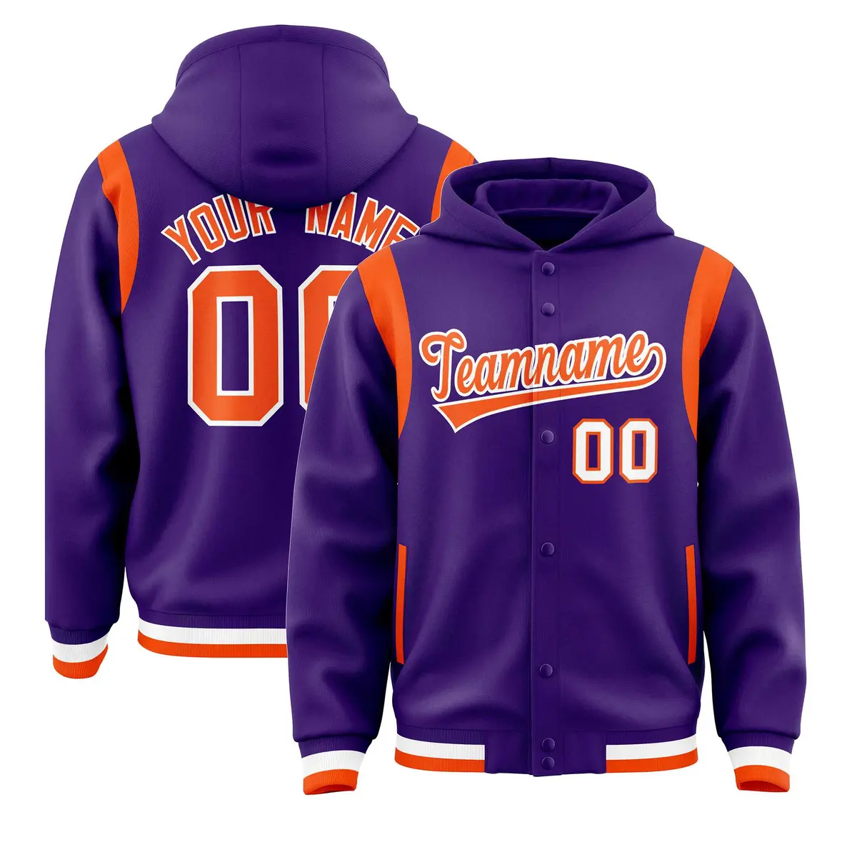 Purple Orange Varsity Letterman Shoulder Color Block Hoodie Jacket