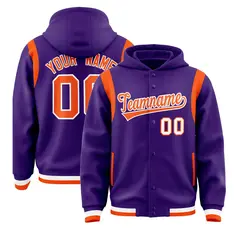 Purple Orange Varsity Letterman Shoulder Color Block Hoodie Jacket 1