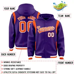 Purple Orange Varsity Letterman Shoulder Color Block Hoodie Jacket 4