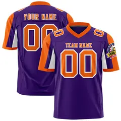 Purple Orange-White Color Block Raglan Sleeves Football Jersey