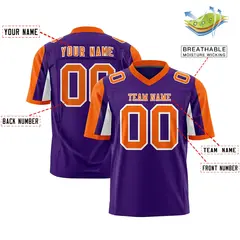 Purple Orange-White Color Block Raglan Sleeves Football Jersey 2