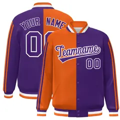 Purple Orange-White Color Block Varsity Baseball Bomber Jacket