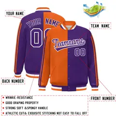 Purple Orange-White Color Block Varsity Baseball Bomber Jacket 2
