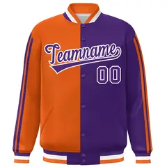 Purple Orange-White Color Block Varsity Baseball Bomber Jacket 3