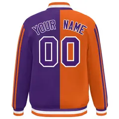 Purple Orange-White Color Block Varsity Baseball Bomber Jacket 4