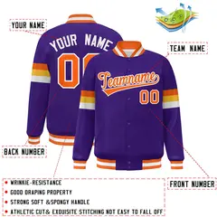 Purple Orange-White Color Block Varsity Full-Snap Baseball Jacket 2