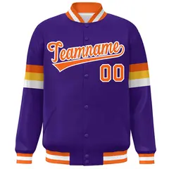 Purple Orange-White Color Block Varsity Full-Snap Baseball Jacket 3