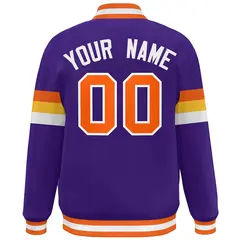 Purple Orange-White Color Block Varsity Full-Snap Baseball Jacket 4