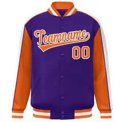 Purple Orange-White Color Block Varsity Full-Snap Baseball Jacket 3