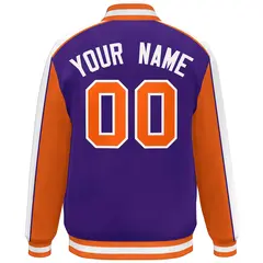 Purple Orange-White Color Block Varsity Full-Snap Baseball Jacket 4