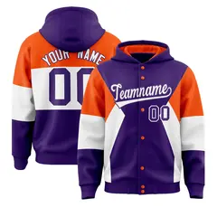 Purple Orange-White Color Block Varsity Letterman Jacket Hoodie 1