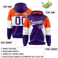 Purple Orange-White Color Block Varsity Letterman Jacket Hoodie 4