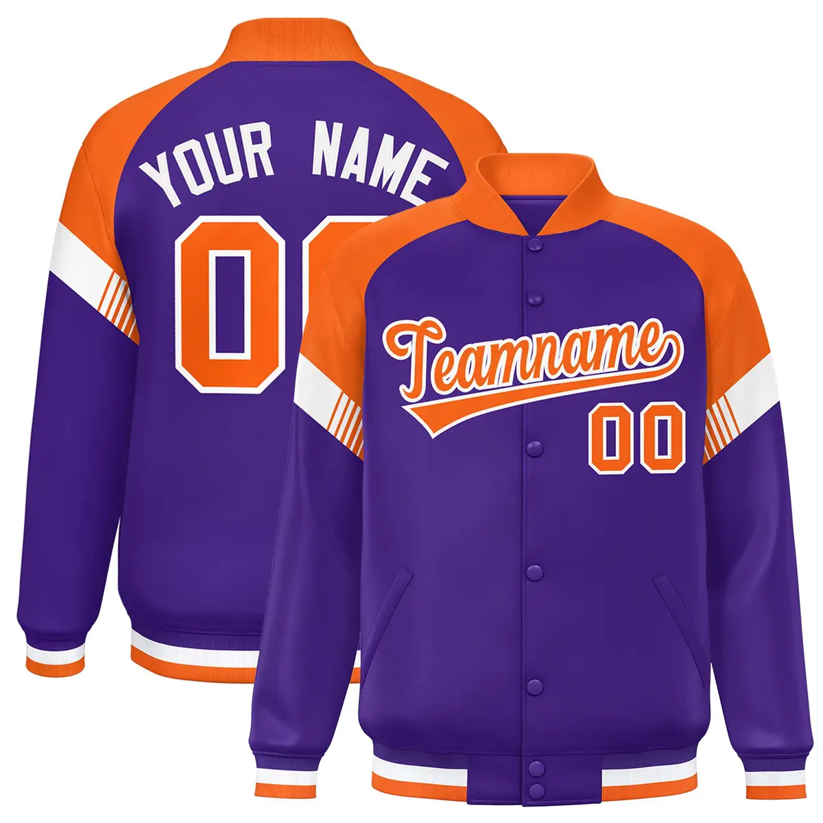 Purple Orange-White Color Block Varsity Letterman Jacket