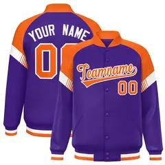 Purple Orange-White Color Block Varsity Letterman Jacket 1