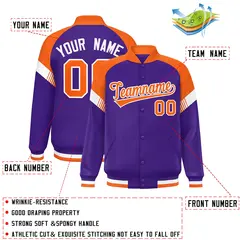 Purple Orange-White Color Block Varsity Letterman Jacket 2