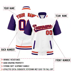Purple Orange White Full-Snap Short Sleeve Varsity Jacket 2