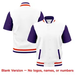Purple Orange White Full-Snap Short Sleeve Varsity Jacket 7
