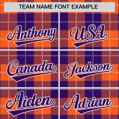 Purple Orange-White Plaid Varsity Full-Snap Letterman Baseball Jacket 3