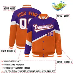 Purple Orange White-Purple Color Block Varsity Baseball Jacket 2