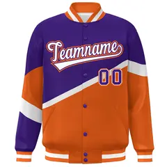 Purple Orange White-Purple Color Block Varsity Baseball Jacket 3