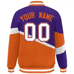 Purple Orange White-Purple Color Block Varsity Baseball Jacket 4