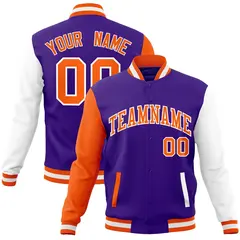 Purple Orange-White Raglan Sleeves Varsity Full-Snap Letterman Jacket