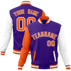 Purple Orange-White Raglan Sleeves Varsity Full-Snap Letterman Jacket 1